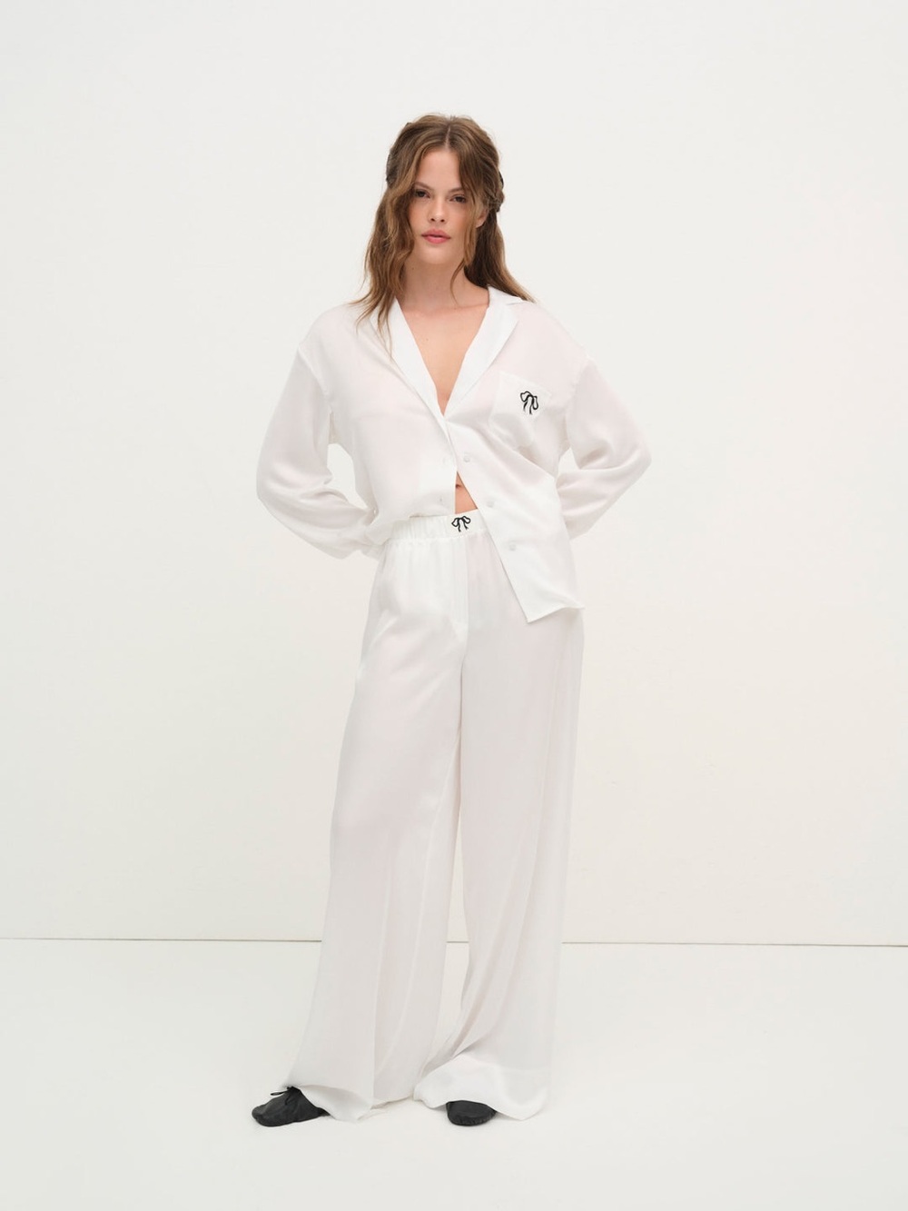 For Love & Lemons Ivory Satin Wide Leg Pants Medium